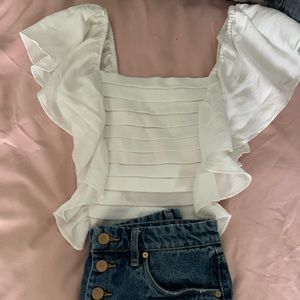 White flutter crop tank